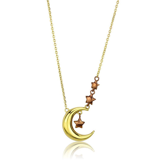 Valoncio Luna Pendant — crescent moon and stars necklace in ion-plated gold over stainless steel