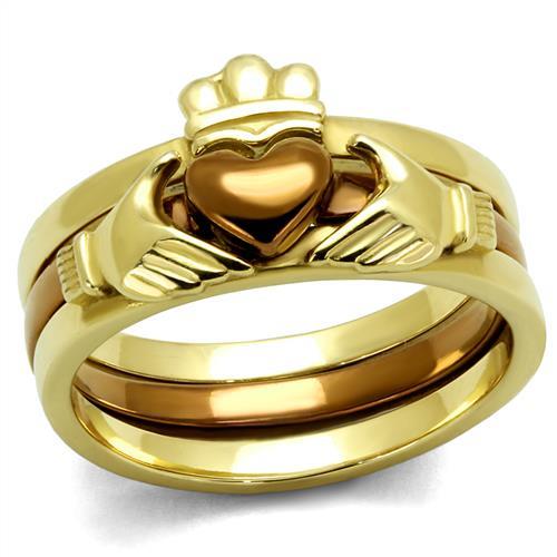 Valoncio Cuore Ring — Claddagh heart ring in ion-plated gold over stainless steel