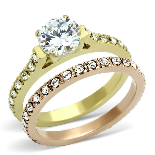 Valoncio Mi Amore Solitaire — cubic zirconia solitaire ring in ion-plated gold over stainless steel