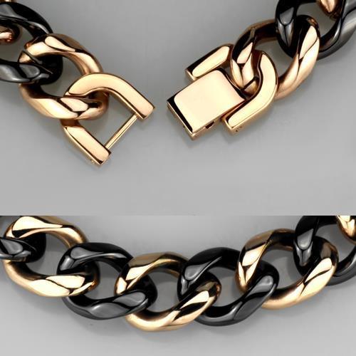 Valoncio Lira Bracelet — jet ceramic and rose gold curb chain bracelet in stainless steel — view 2