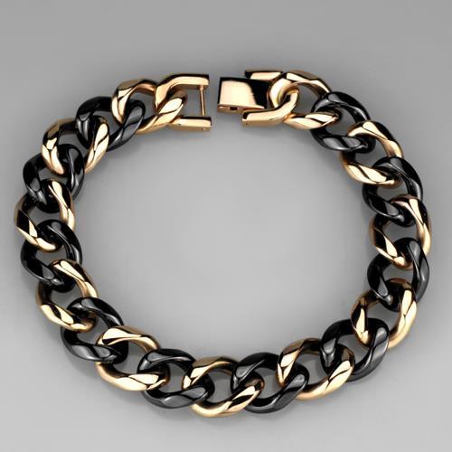 Valoncio Lira Bracelet — jet ceramic and rose gold curb chain bracelet in stainless steel — view 3