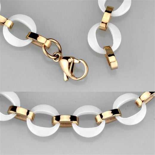 Valoncio Ravello Bracelet — white ceramic and rose gold link bracelet in stainless steel