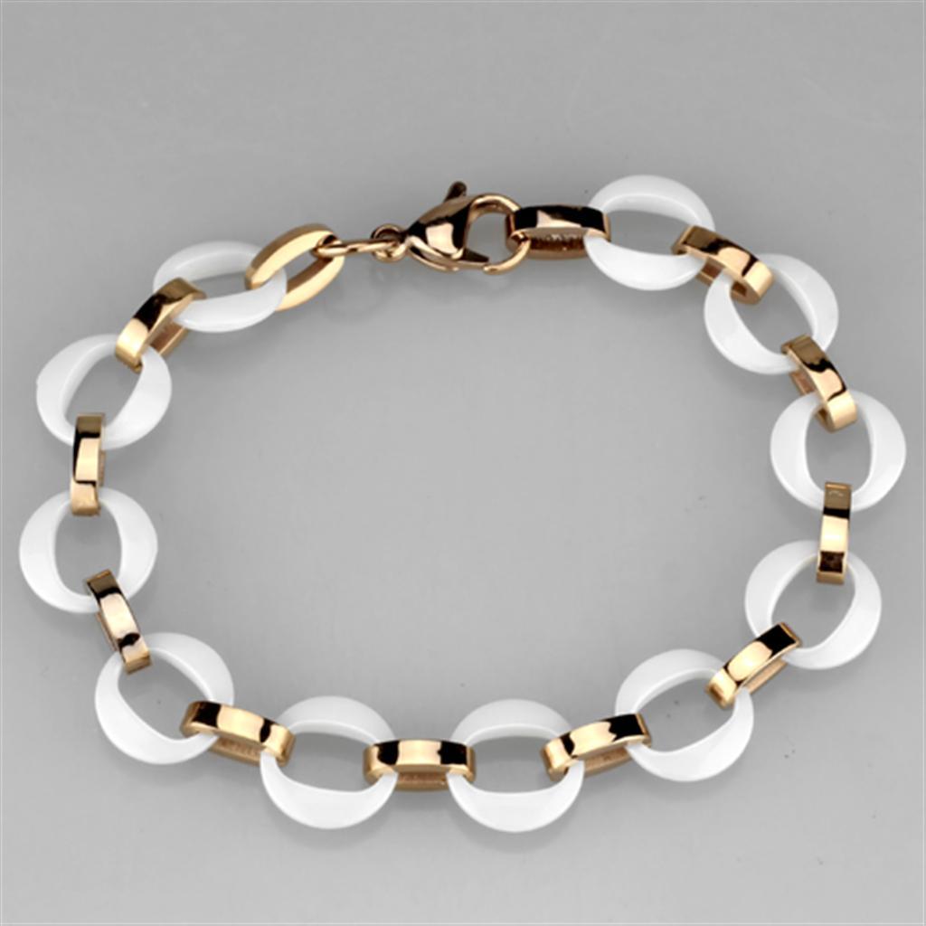 Valoncio Ravello Bracelet — white ceramic and rose gold link bracelet in stainless steel — view 2