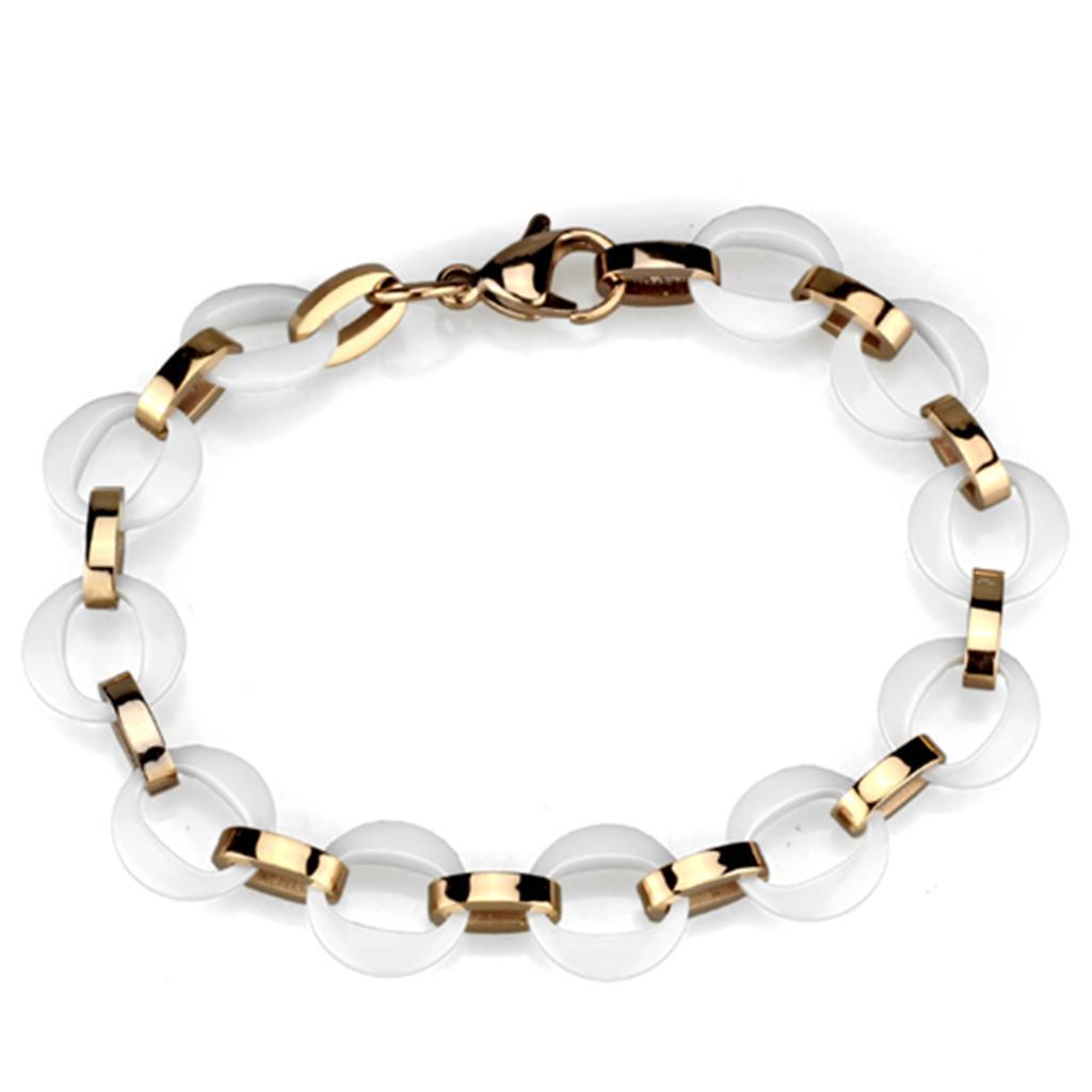 Valoncio Ravello Bracelet — white ceramic and rose gold link bracelet in stainless steel — view 3