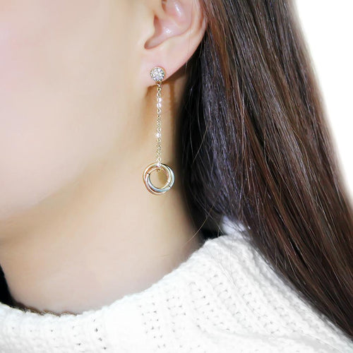 Valoncio Firenze Drop Earrings — pavé disc and chain drop in ion-plated gold over stainless steel — view 2