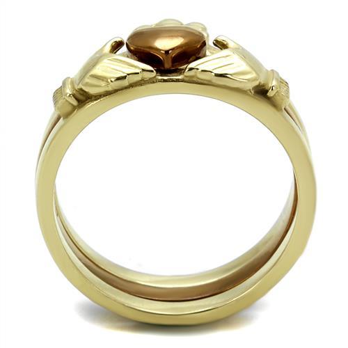 Valoncio Cuore Ring — Claddagh heart ring in ion-plated gold over stainless steel — view 2