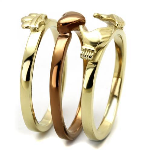 Valoncio Cuore Ring — Claddagh heart ring in ion-plated gold over stainless steel — view 3
