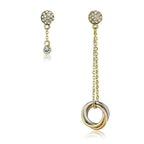 Valoncio Firenze Drop Earrings — pavé disc and chain drop in ion-plated gold over stainless steel