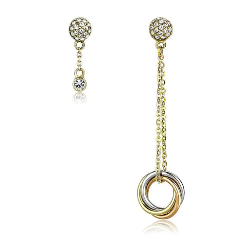 Valoncio Firenze Drop Earrings — pavé disc and chain drop in ion-plated gold over stainless steel