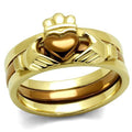 Valoncio Cuore Ring — Claddagh heart ring in ion-plated gold over stainless steel