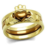 Valoncio Cuore Ring — Claddagh heart ring in ion-plated gold over stainless steel