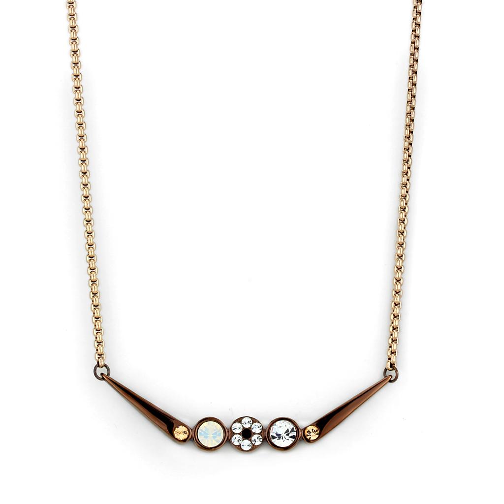 Valoncio Siena Collar — curved crystal bar necklace in ion-plated rose gold over stainless steel