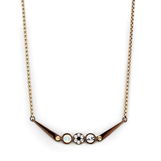 Valoncio Siena Collar — curved crystal bar necklace in ion-plated rose gold over stainless steel