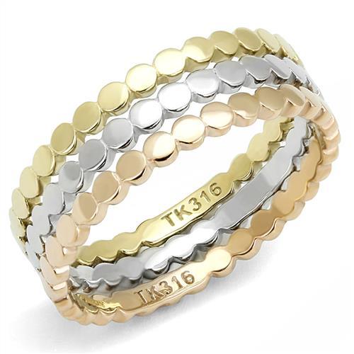 Valoncio Eternità Stacking Ring — three slim bands in ion-plated gold, rose gold and steel — view 2
