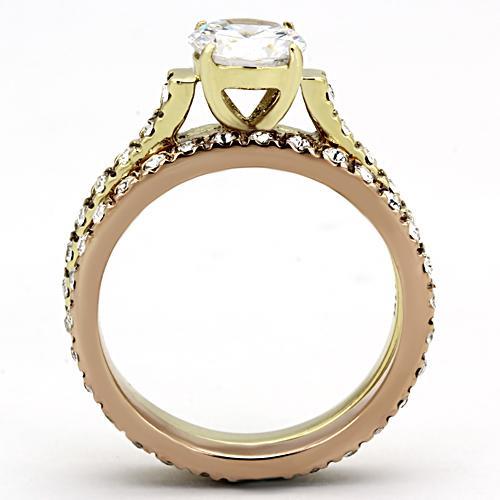 Valoncio Mi Amore Solitaire — cubic zirconia solitaire ring in ion-plated gold over stainless steel — view 2