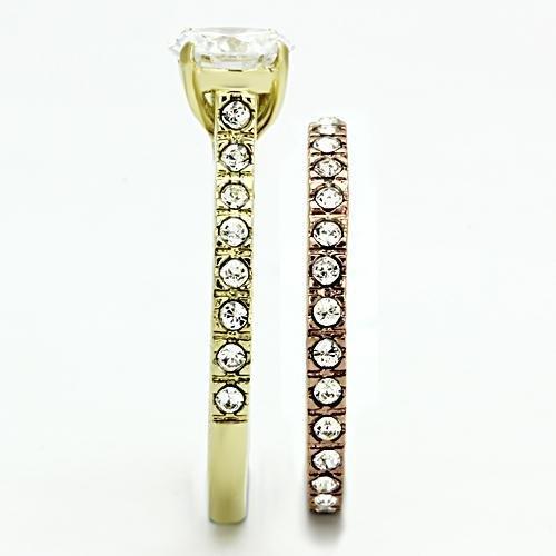 Valoncio Mi Amore Solitaire — cubic zirconia solitaire ring in ion-plated gold over stainless steel — view 3