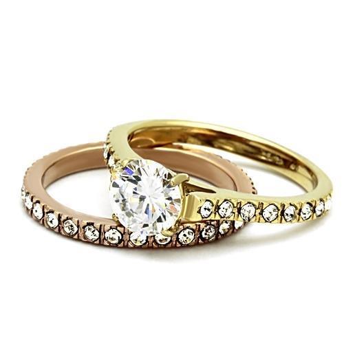 Valoncio Mi Amore Solitaire — cubic zirconia solitaire ring in ion-plated gold over stainless steel — view 4